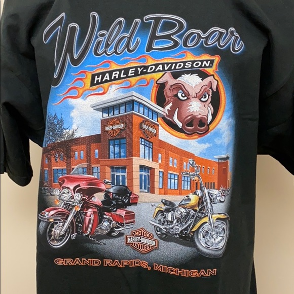 NEW Harley-Davidson Men’s Black Short Sleeve Shirt Tee Wild Boar Michigan Large - Picture 3 of 7